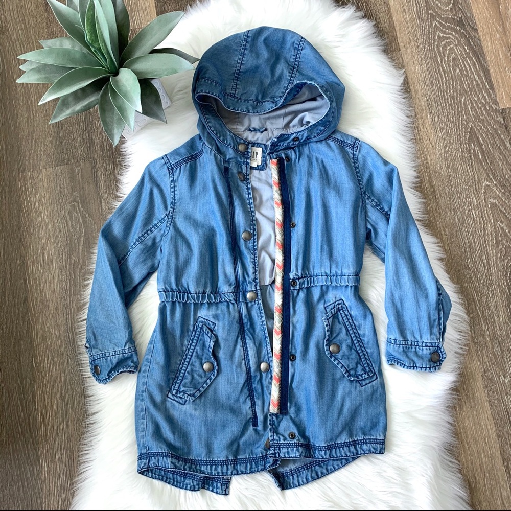 Gap Girls Denim Chambray Hooded Utility Jacket S